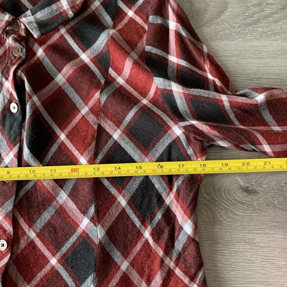 Soft Surroundings Large Womens Top Red Plaid Flannel Ruffle Button Up Holiday - Picture 7 of 8